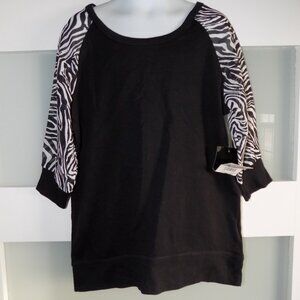 Jordache Black/White Soot Chiffon Sleeve Top Size M (7/8) Girl's NEW